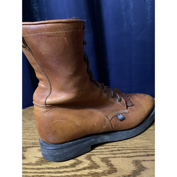 Justin Workboot Mens Size 11 D USA Brown Leather Lace Up Work Boots 0762 - Picture 4 of 13